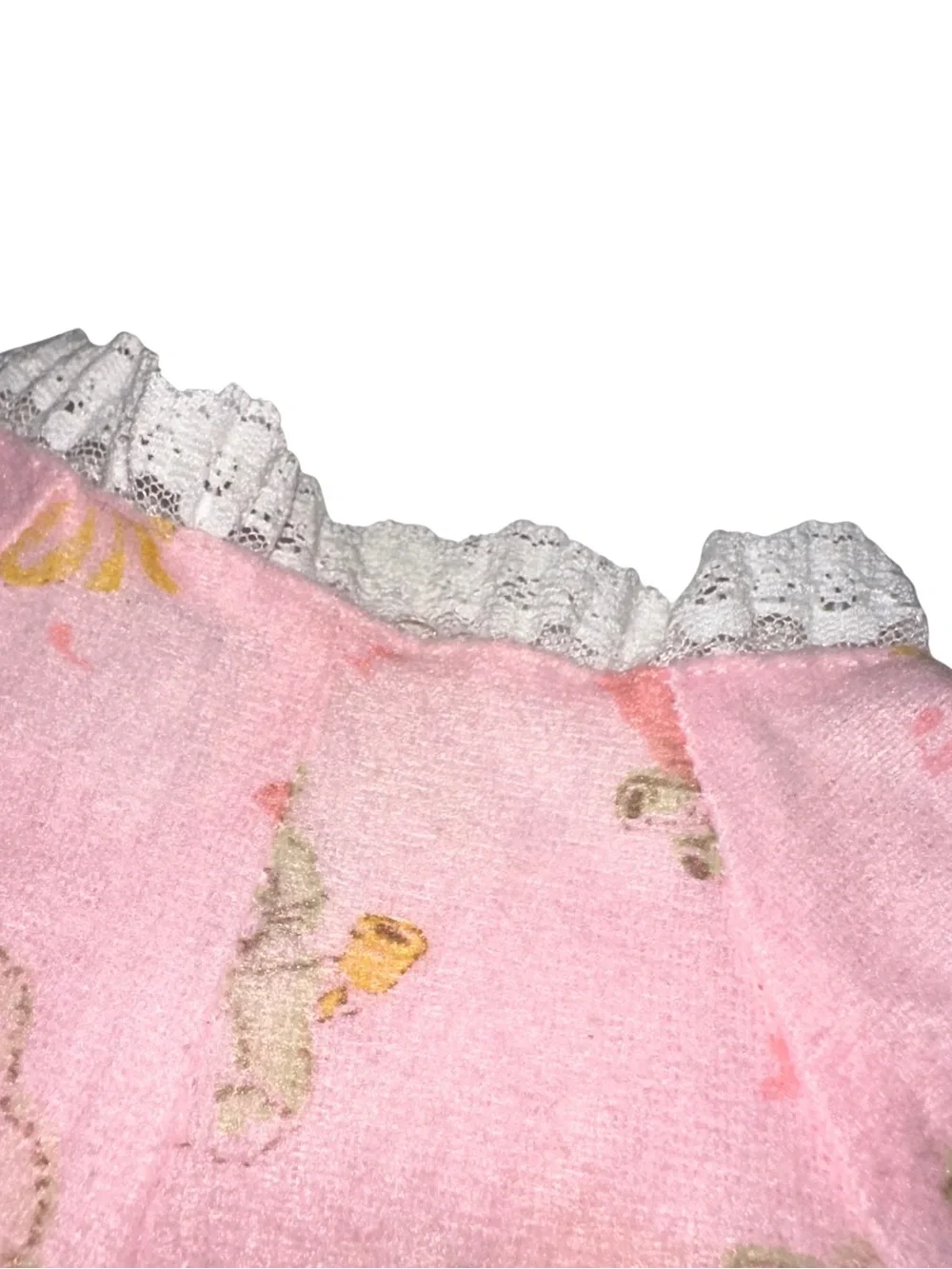 Vintage 60’s Soft Baby Doll Romper Jumpsuit Lace Trim Kitty Cat Print